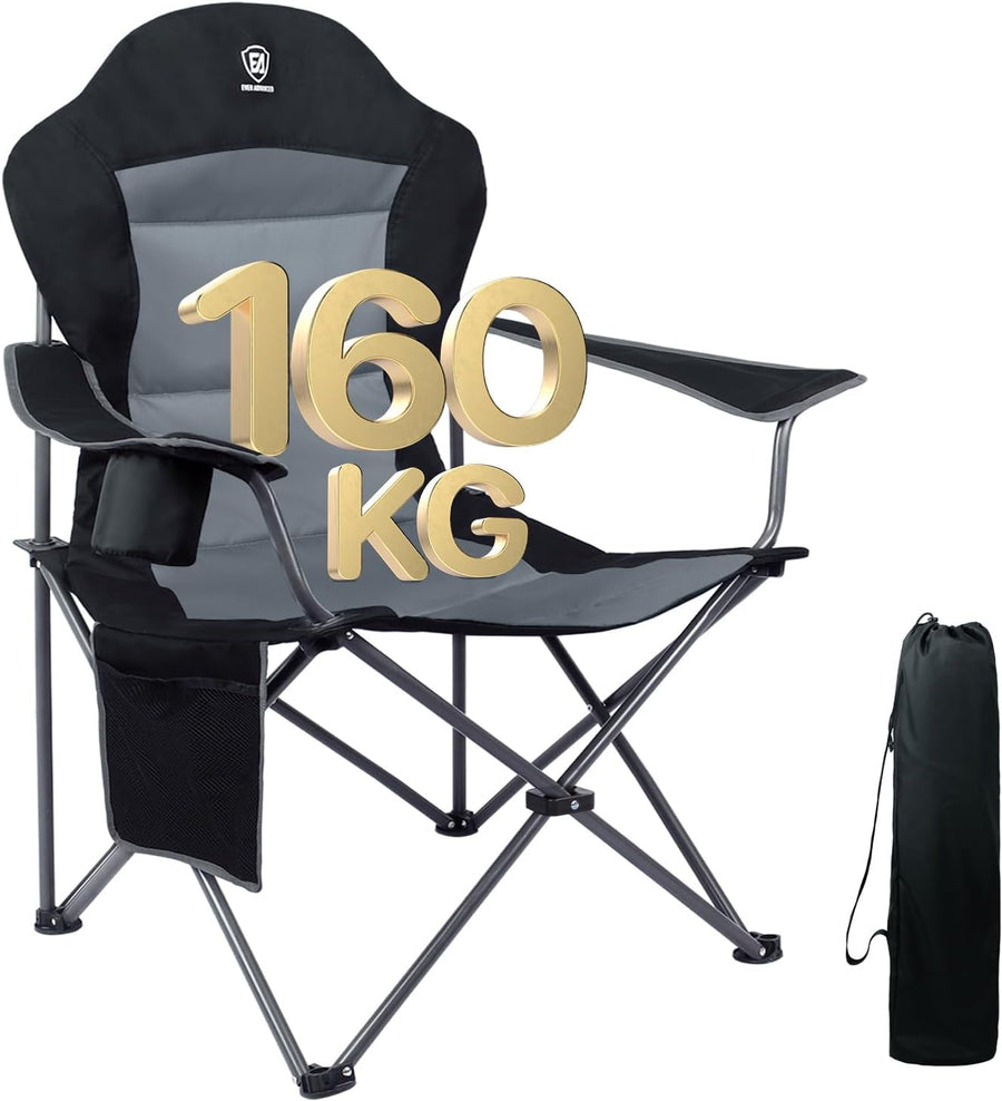 Portable Oversized Camping Chair High Back Cup Holder Black