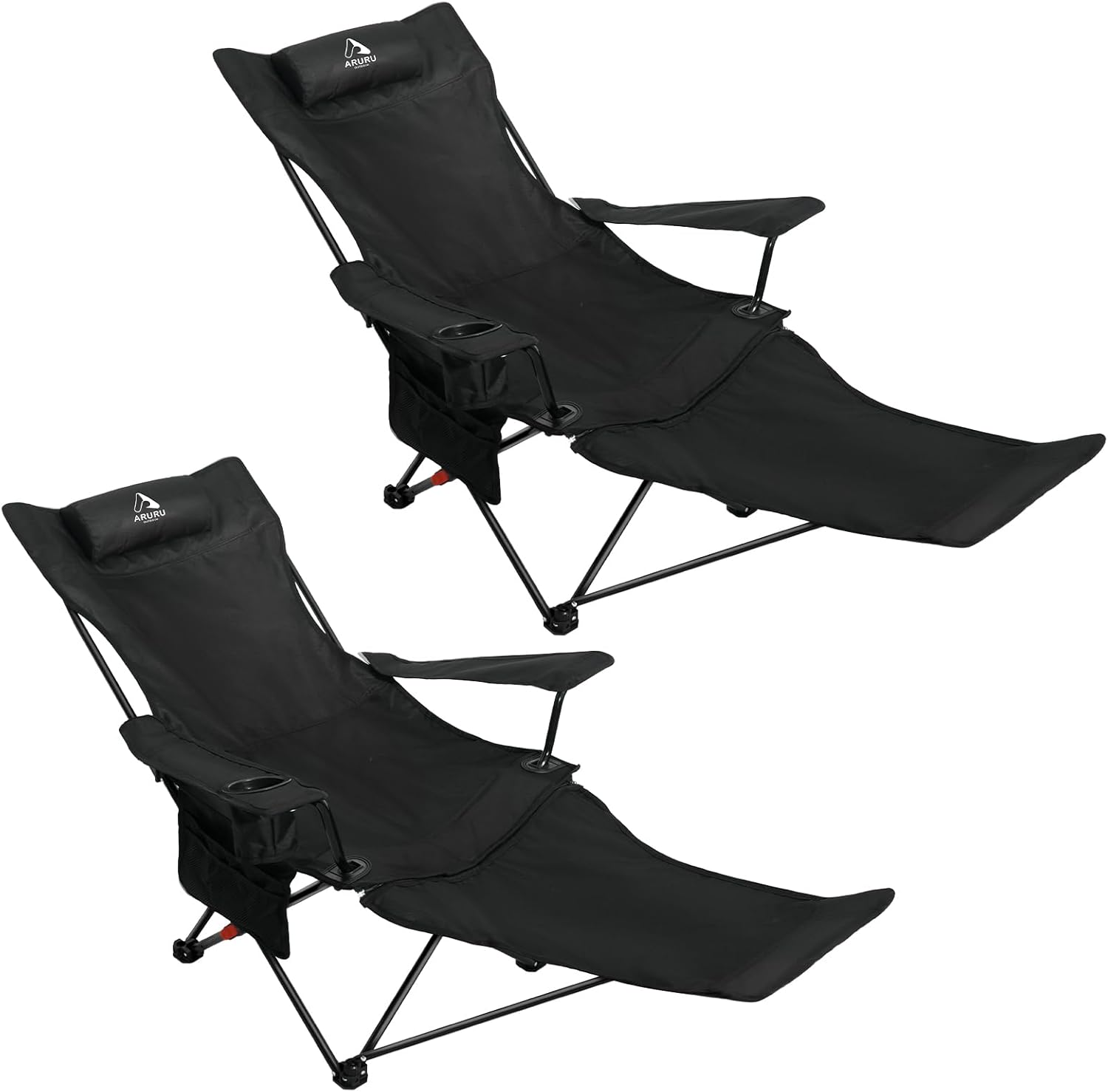 2 Pack Reclining Camping Chairs with Footrest 300lb