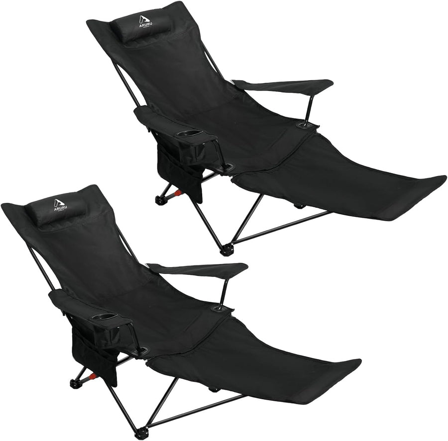 2 Pack Reclining Camping Chairs with Footrest 300lb