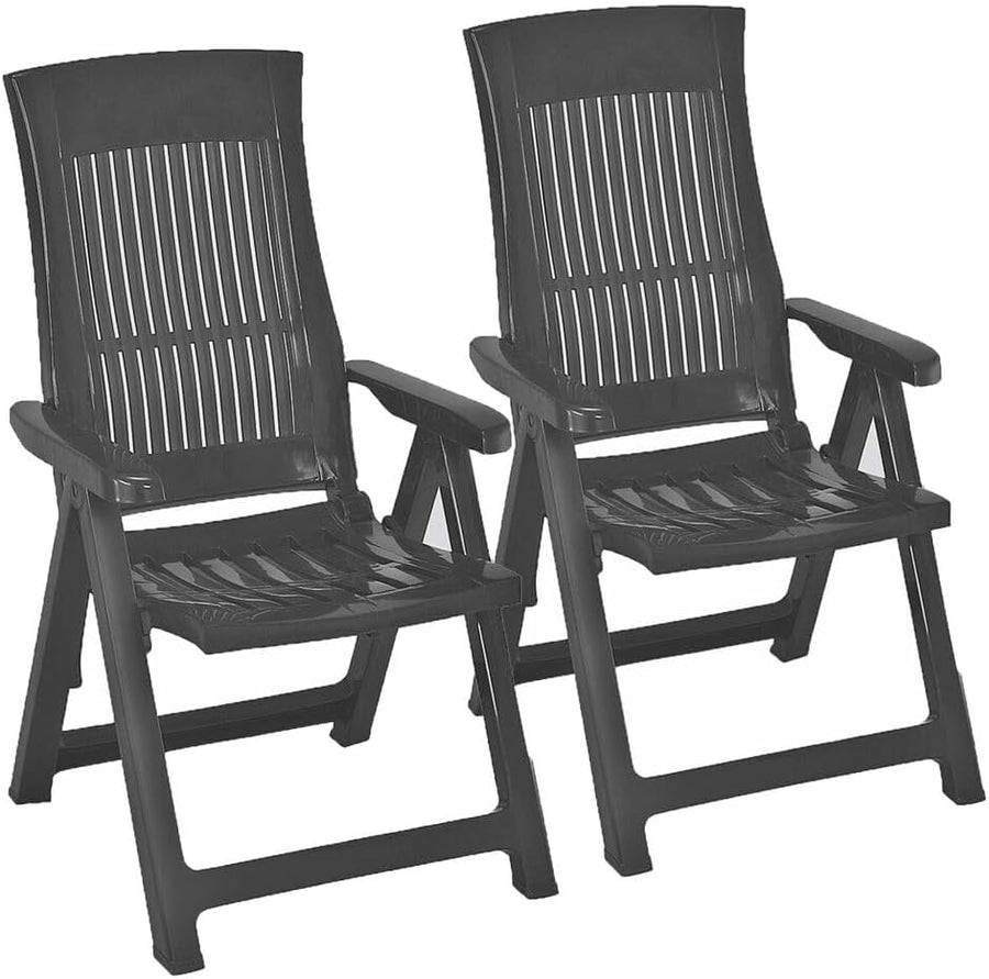 2 Piece Folding Garden Lounger Chairs 5 Position Reclining Anthracite