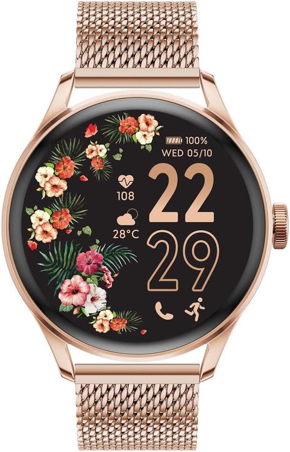 Rose Gold Round Smart Watch Milanese Bracelet