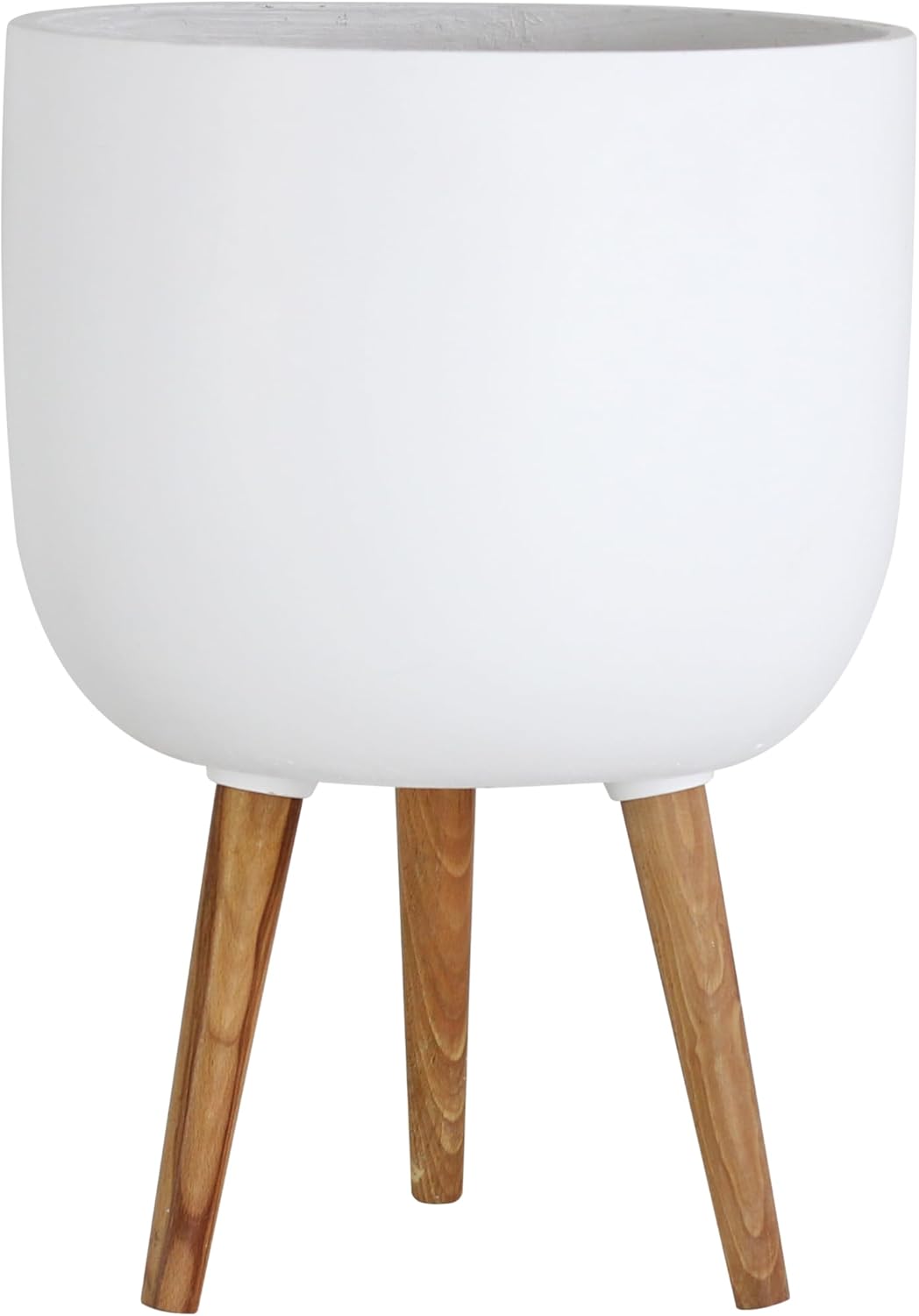 White Plant Pot with Stand 38cm Large Planter Hardwood Legs
