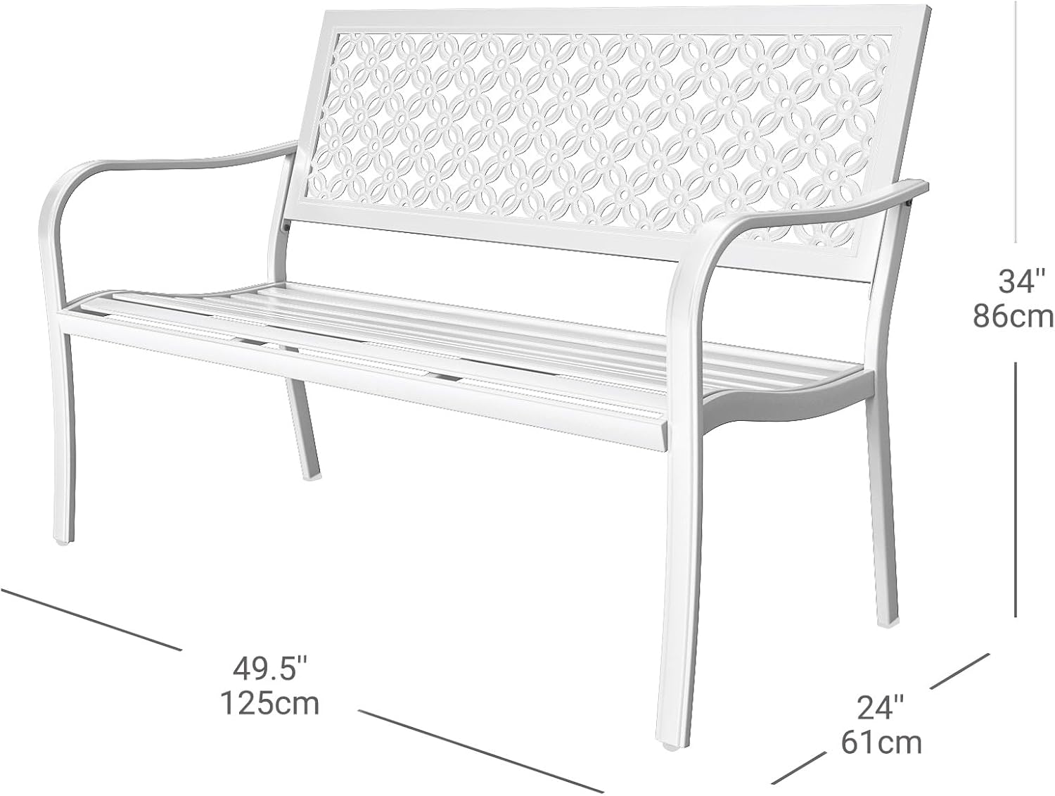 Metal Garden Bench 2–3 Seater Outdoor Patio Seat Rust Resistant Steel