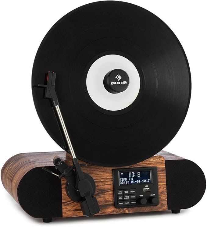 Vertical Record Player Bluetooth USB Walnut 3 Speed Turntable