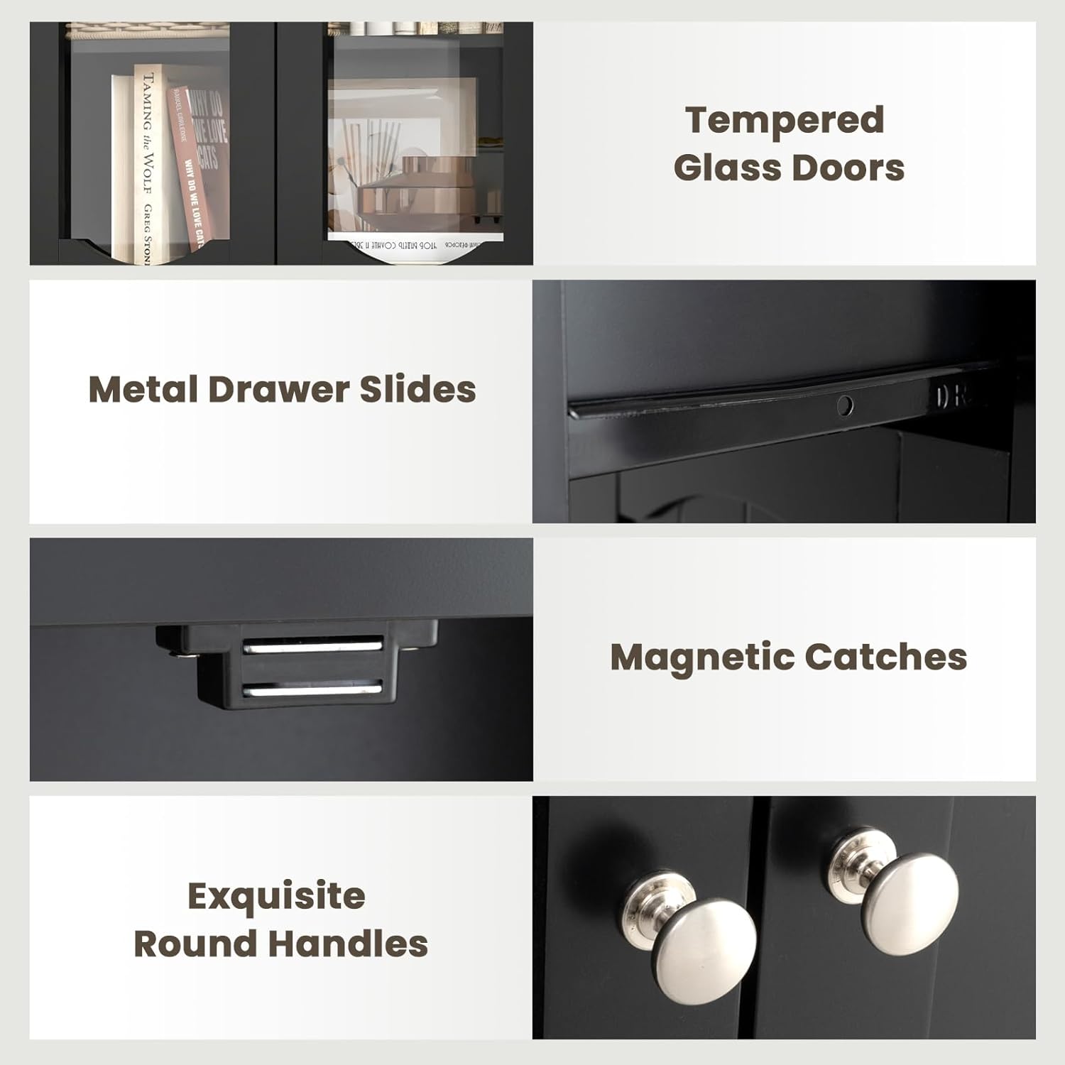 Tall Bathroom Cabinet Glass Door Drawer Shelf Unit Black