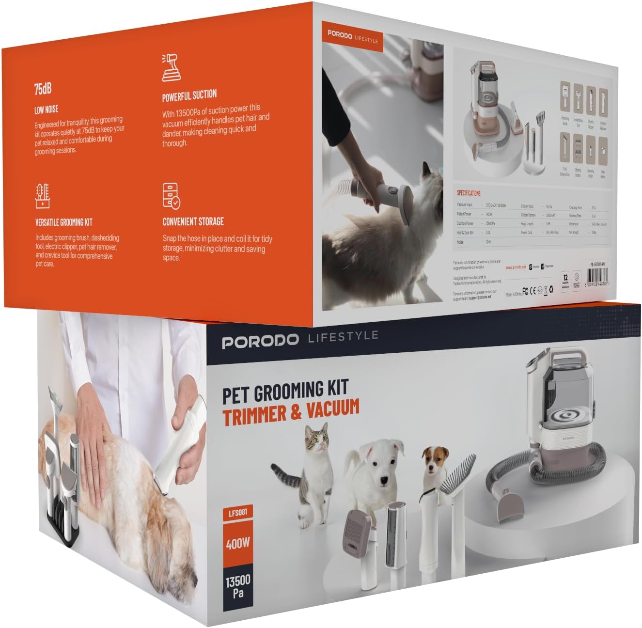 Pet Grooming Vacuum Kit 13500Pa 7 Tool Cordless Clipper 3.2L