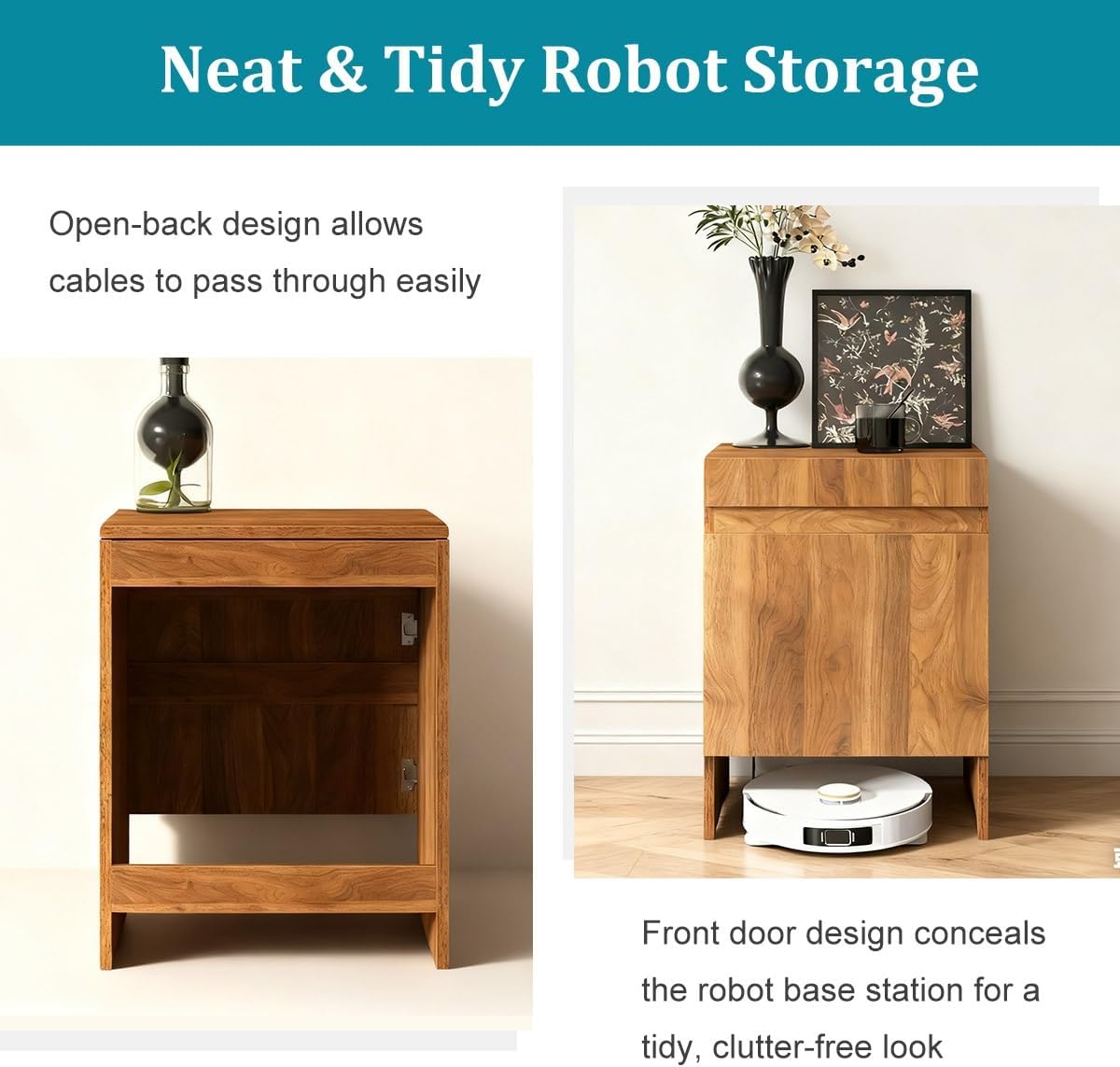 Robot Vacuum Storage Cabinet Side Table Hidden Organizer Door Shelf