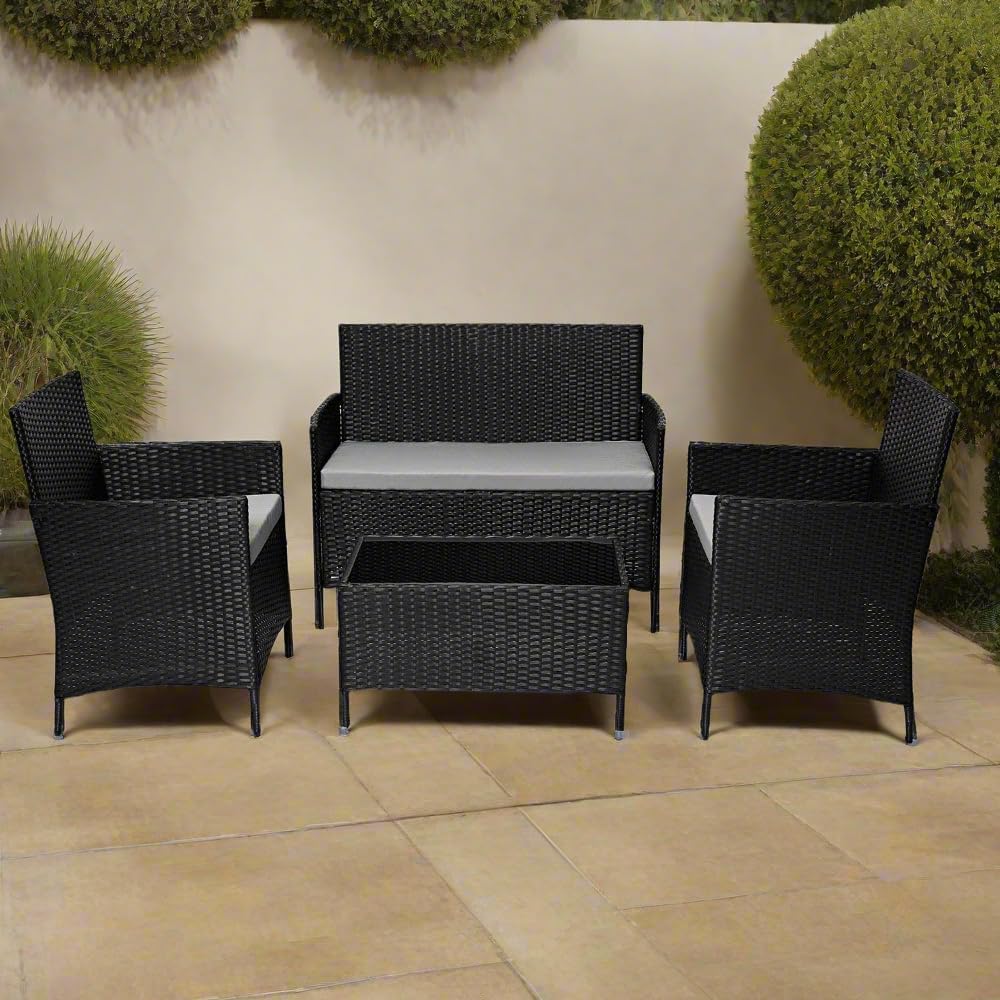 4 Seater Rattan Garden Furniture Set Sofa Chairs Glass Coffee Table Patio