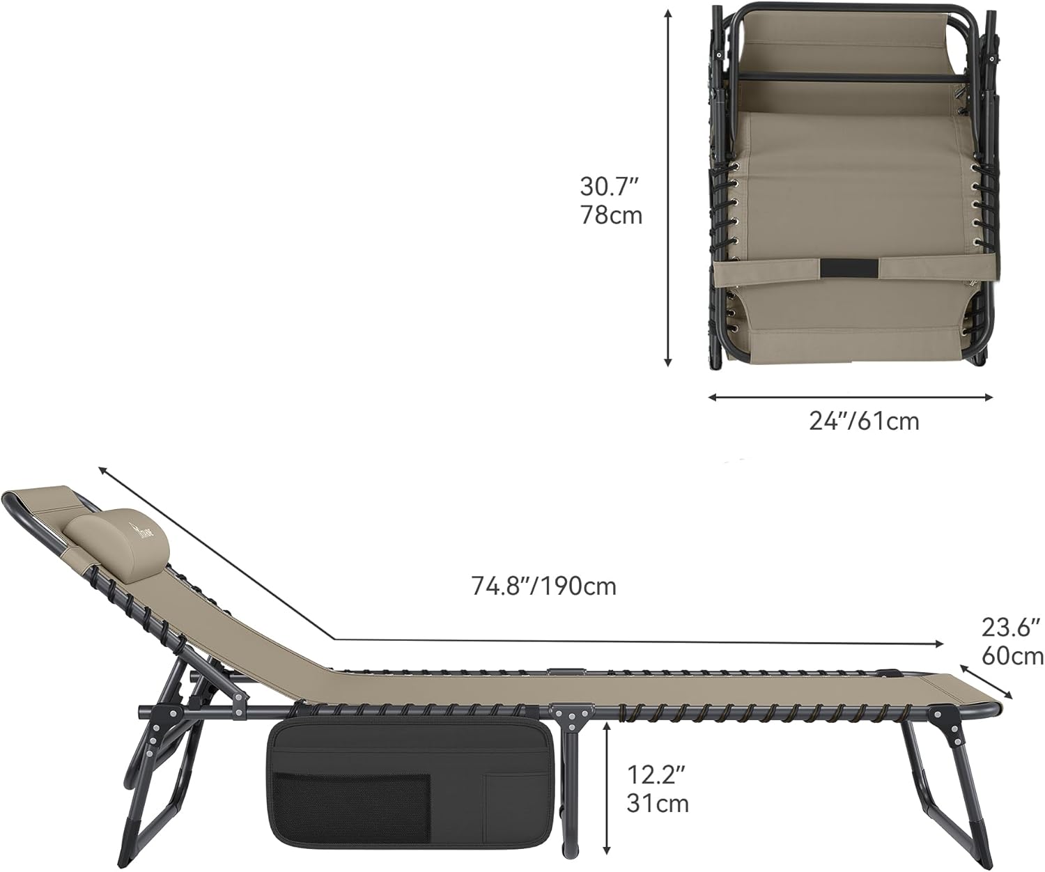 Set of 2 Folding Sun Loungers Khaki 4 Position