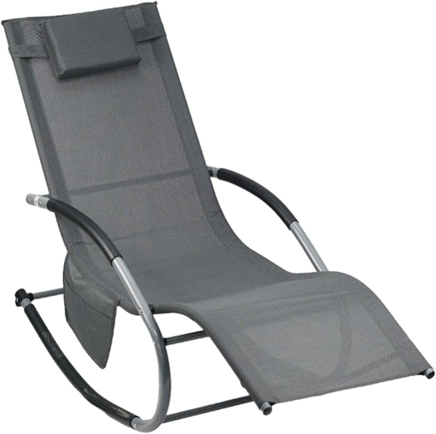 Garden Rocking Sun Lounger Recliner with Pillow Grey