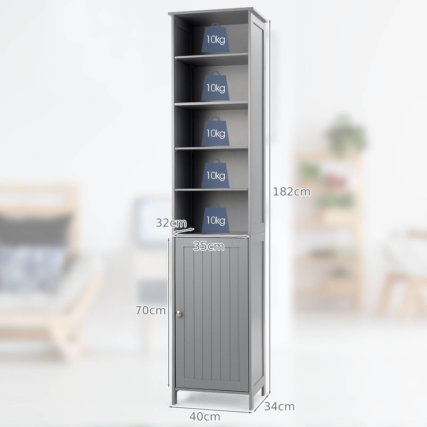 Tall Bathroom Storage Cabinet Shelf Cupboard Grey