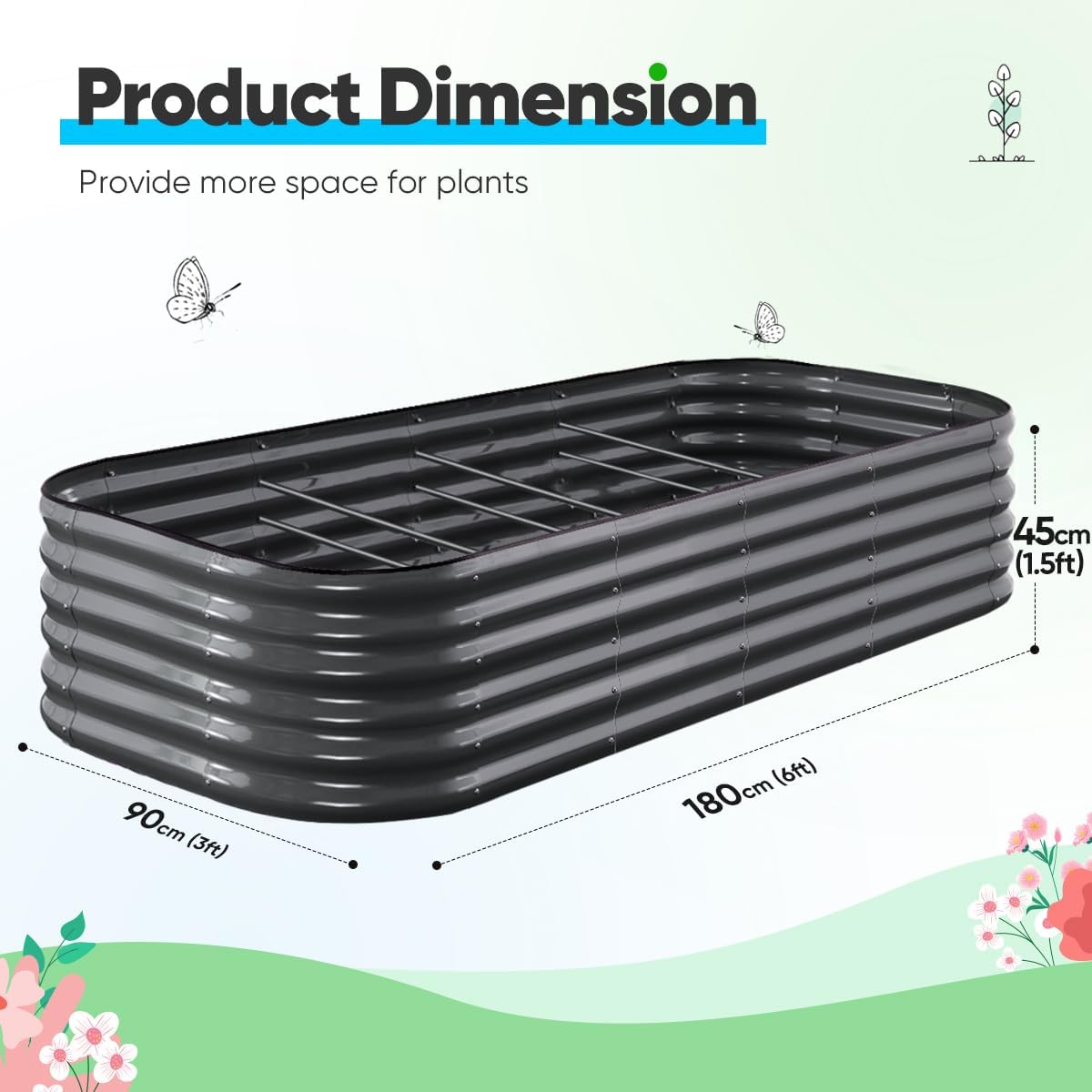 Oval Galvanized Raised Garden Bed 180x90cm Steel