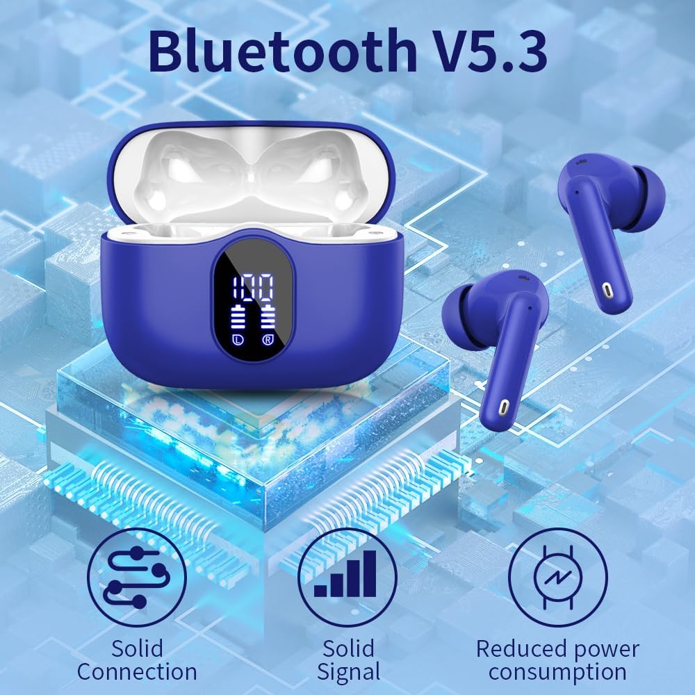 Wireless Bluetooth Earbuds Noise Cancelling 36 Hour Playtime LED Case