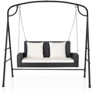 2 Seater Rattan Garden Swing Chair Set White Stand
