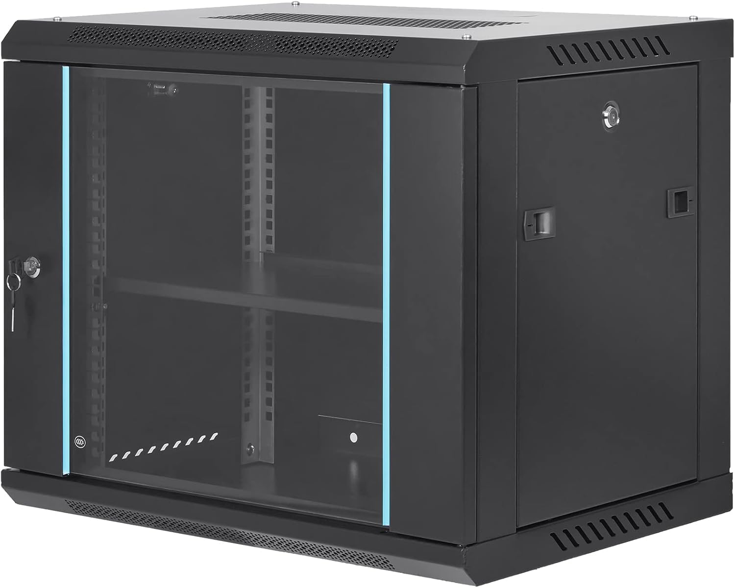 9U Wall Mount Server Rack Cabinet Glass Door Black Steel