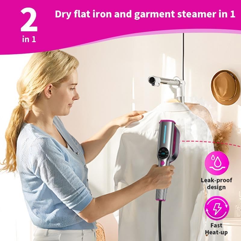 Handheld Clothes Steamer 1200W 2 in 1 Iron LED 7 Modes Fast Heat