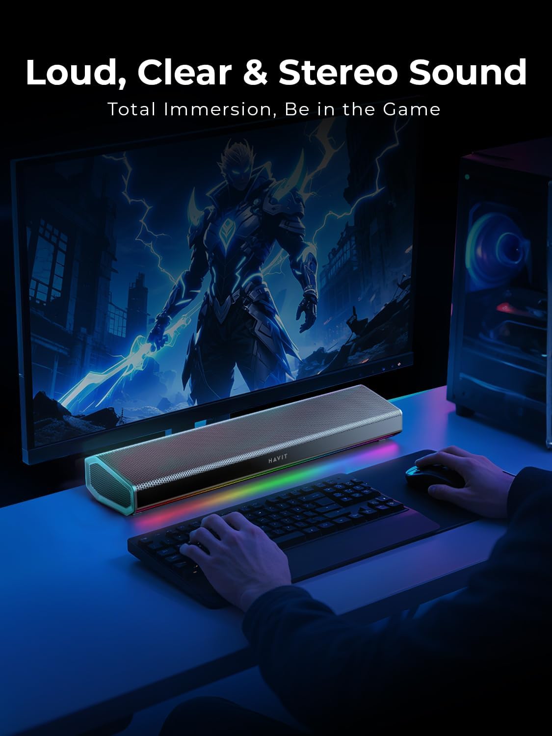 20W Bluetooth PC Soundbar RGB USB Desktop Speaker 3D Stereo