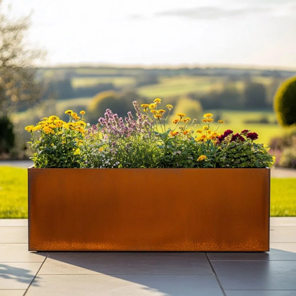 Corten Steel Trough Planter Rust Finish Large Garden Box 100cm