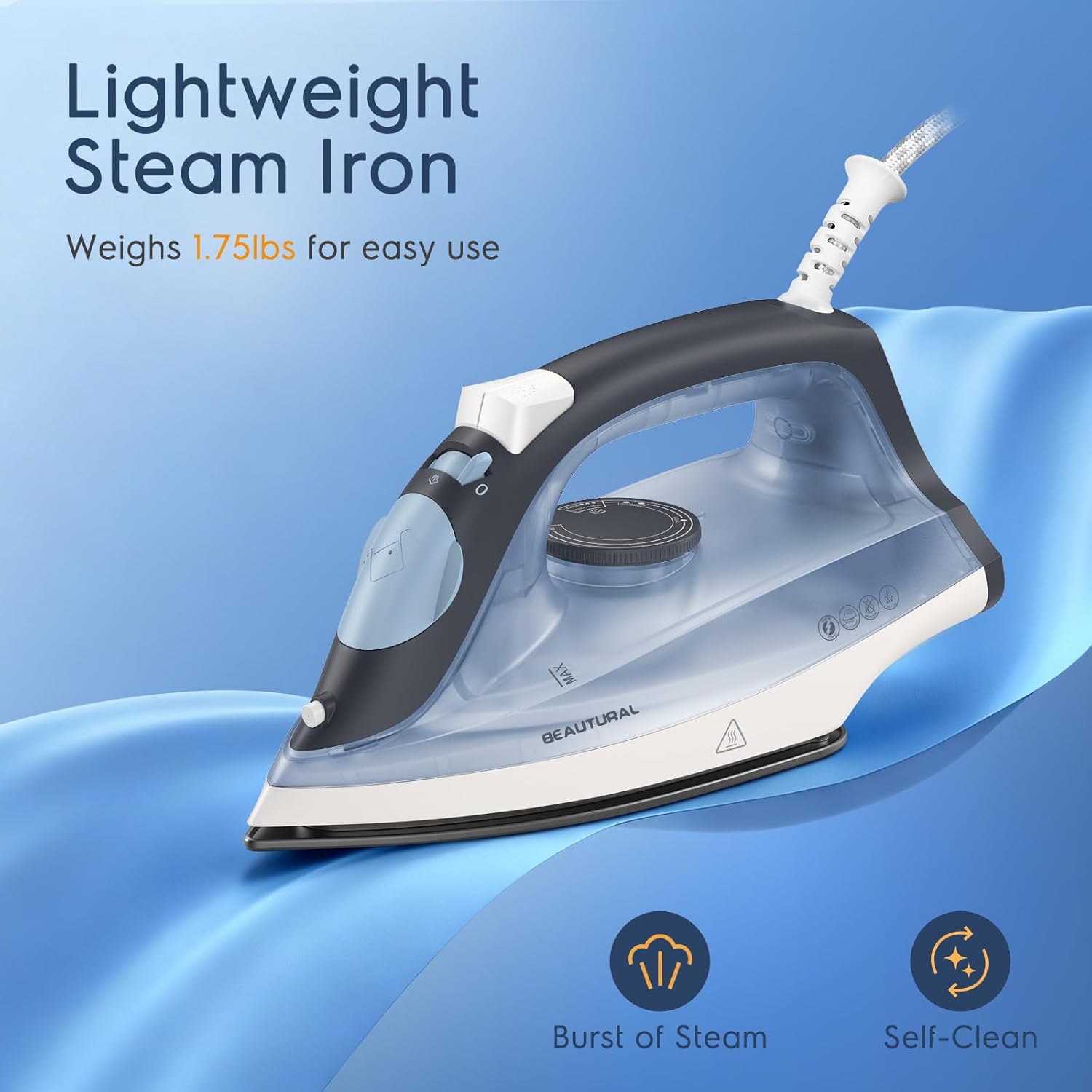 1740W Steam Iron Non Stick Soleplate Burst Steam Spray Mist