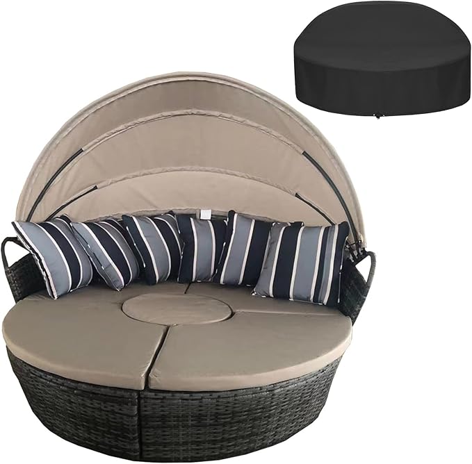 Outdoor Round Daybed Sun Island Lounger 160CM Beige