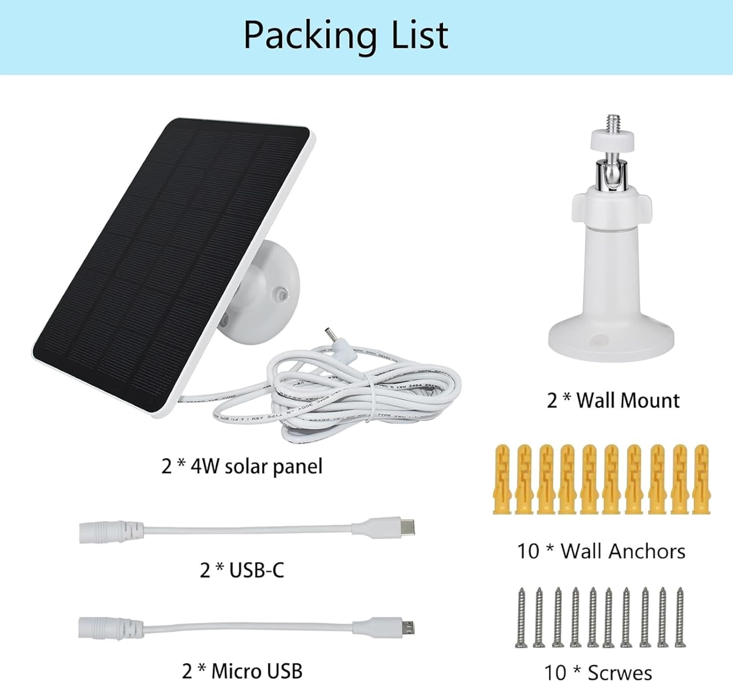 2 Pack 5V Solar Panel Charger For Battery Security Camera