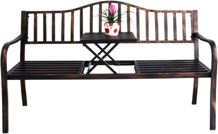 3 Seater Metal Garden Bench 150cm Outdoor Patio Park Seat Bronze