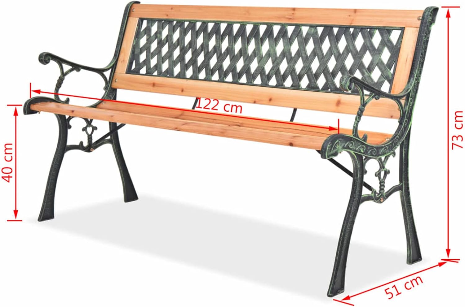 Wooden Garden Bench 122cm Outdoor Patio Seat Wrought Iron Frame