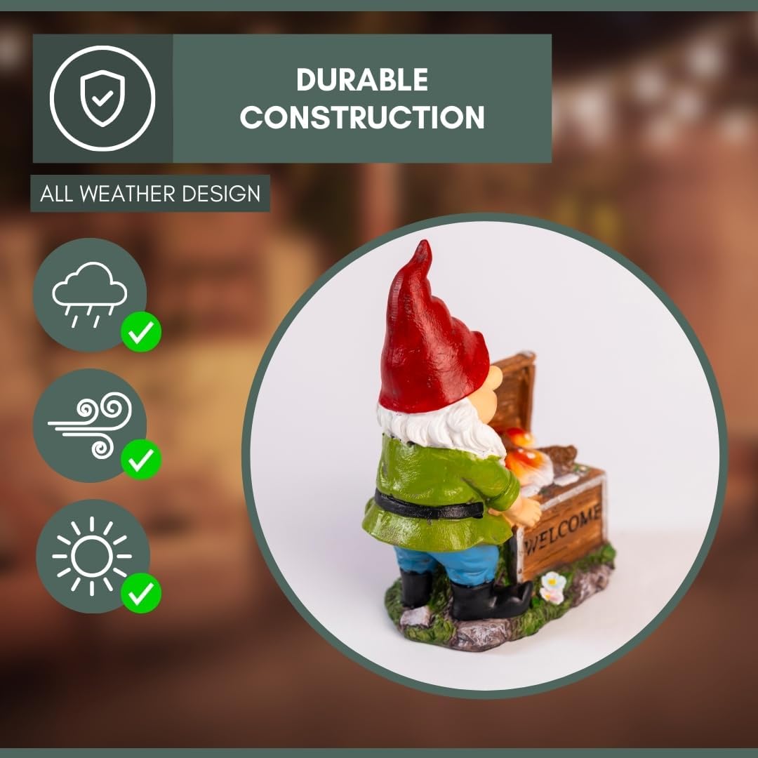 Solar Garden Gnome LED Light Treasure Chest Welcome Statue Decor