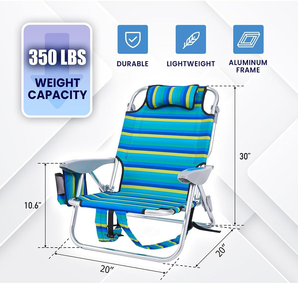 Reclining Beach Chair 4 Position Backpack Multi Striped
