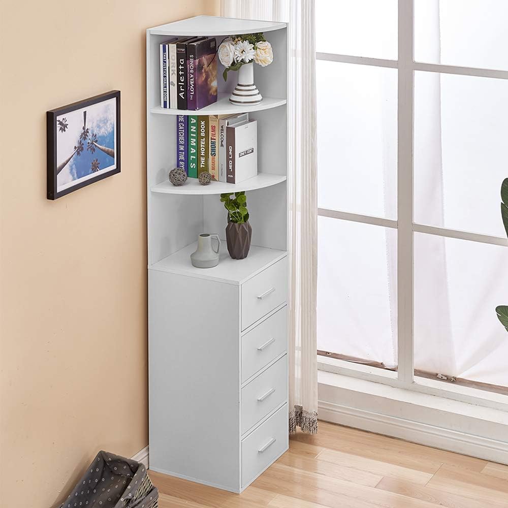 Tall Bathroom Storage Cabinet Black White 4 Drawer Shelf Unit