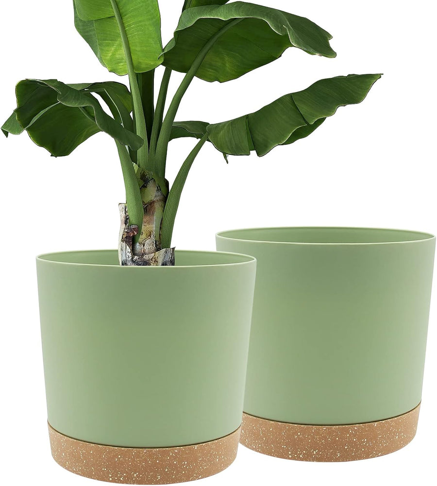 Set of 2 30.5cm Plant Pots Green Planters with Drainage Tray