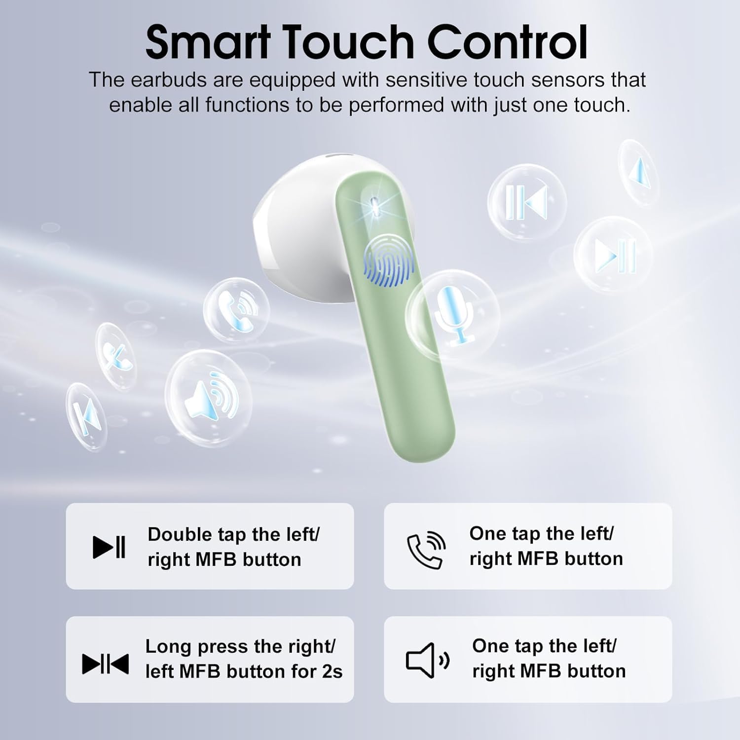 Wireless Bluetooth Earbuds 40Hr Playback ENC Noise Cancelling IP7 Green