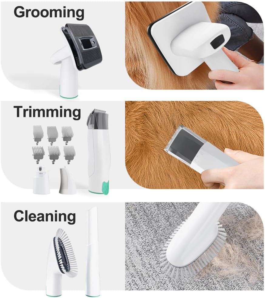 Dog Grooming Vacuum Kit 7 in 1 Pet Hair Remover 6 Comb Set