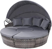 Outdoor Rattan Day Bed Chair Set Canopy Coffee Table Grey