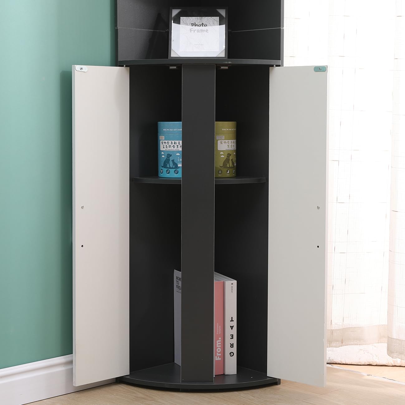 Corner Tall Bathroom Cabinet Black White Slim Storage Unit