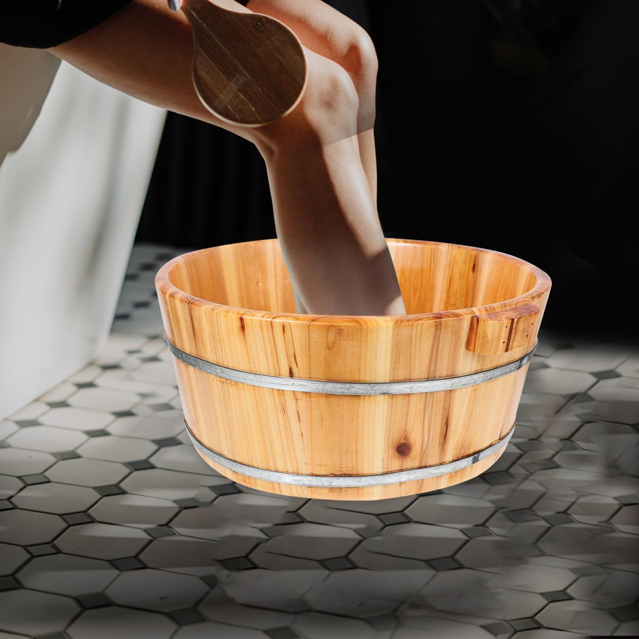 Wooden Foot Bath Basin Pedicure Spa Soak Tub Portable Bucket