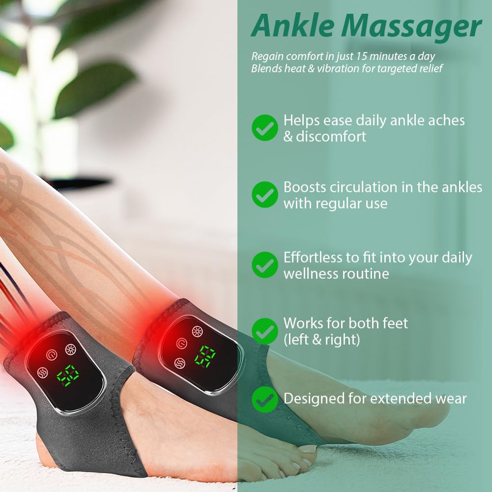 Heated Ankle Foot Massager 2PCS Cordless Wrap Vibration Brace