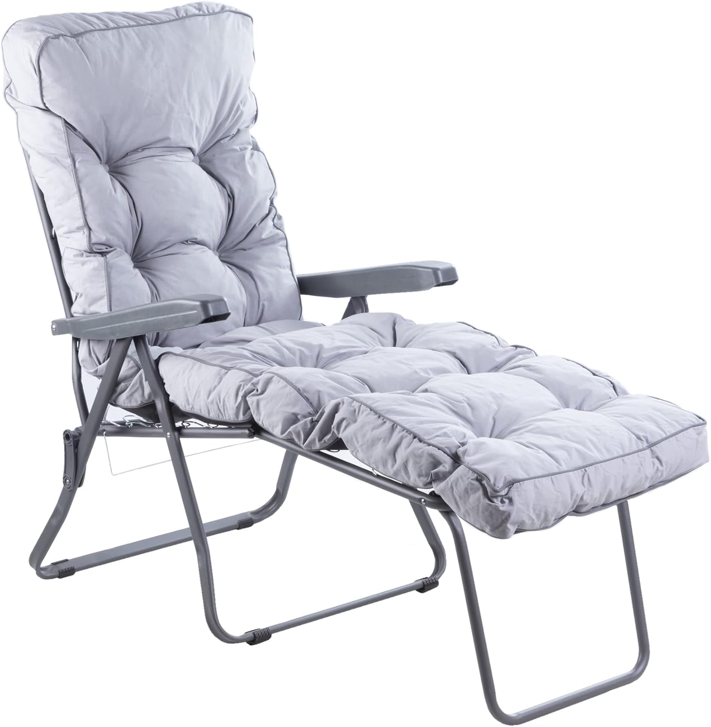 Folding Reclining Sun Lounger Chair with Thick Cushion Grey