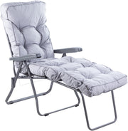 Folding Reclining Sun Lounger Chair with Thick Cushion Grey