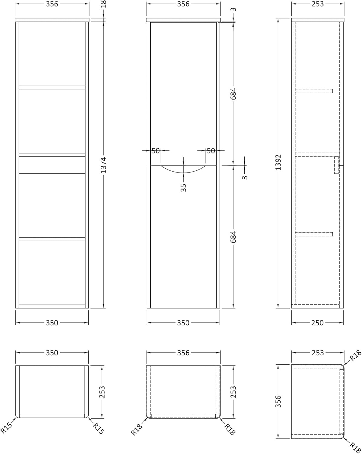 Wall Hung Tall Bathroom Cabinet Soft Close 2 Door White