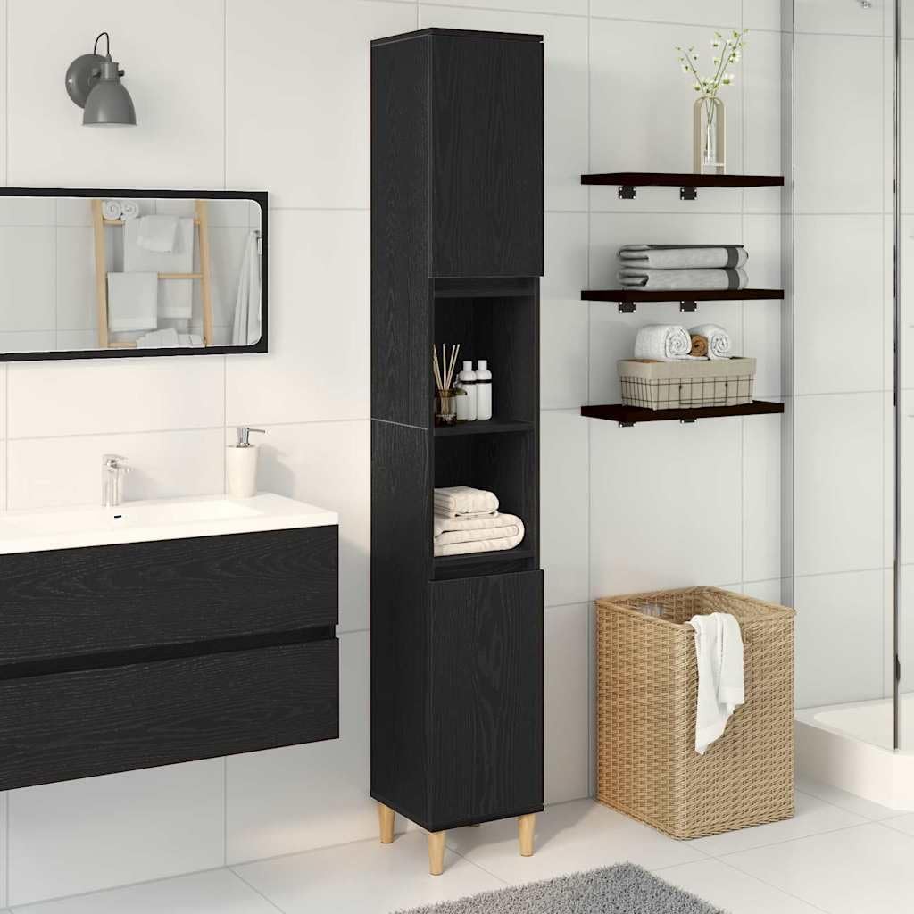 Tall Bathroom Cabinet Black Oak 2 Door Shelf Unit