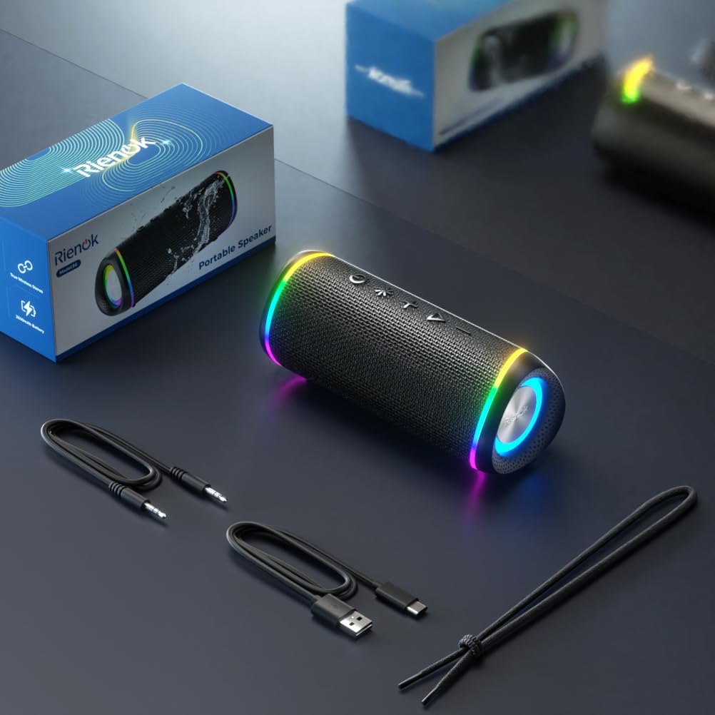 Portable Bluetooth Speaker 30W Bass RGB Lights Waterproof