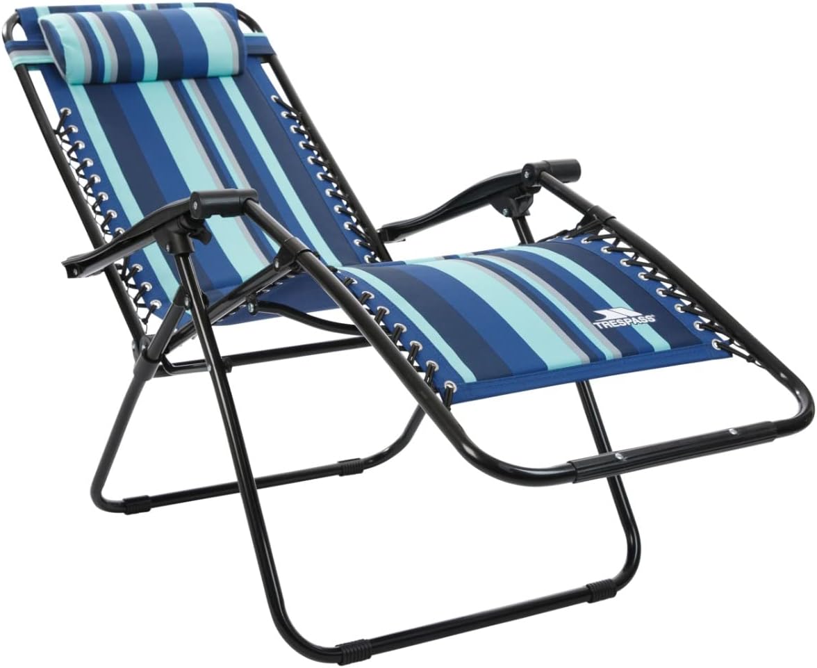 Padded Reclining Sun Lounger Chair Blue Stripe