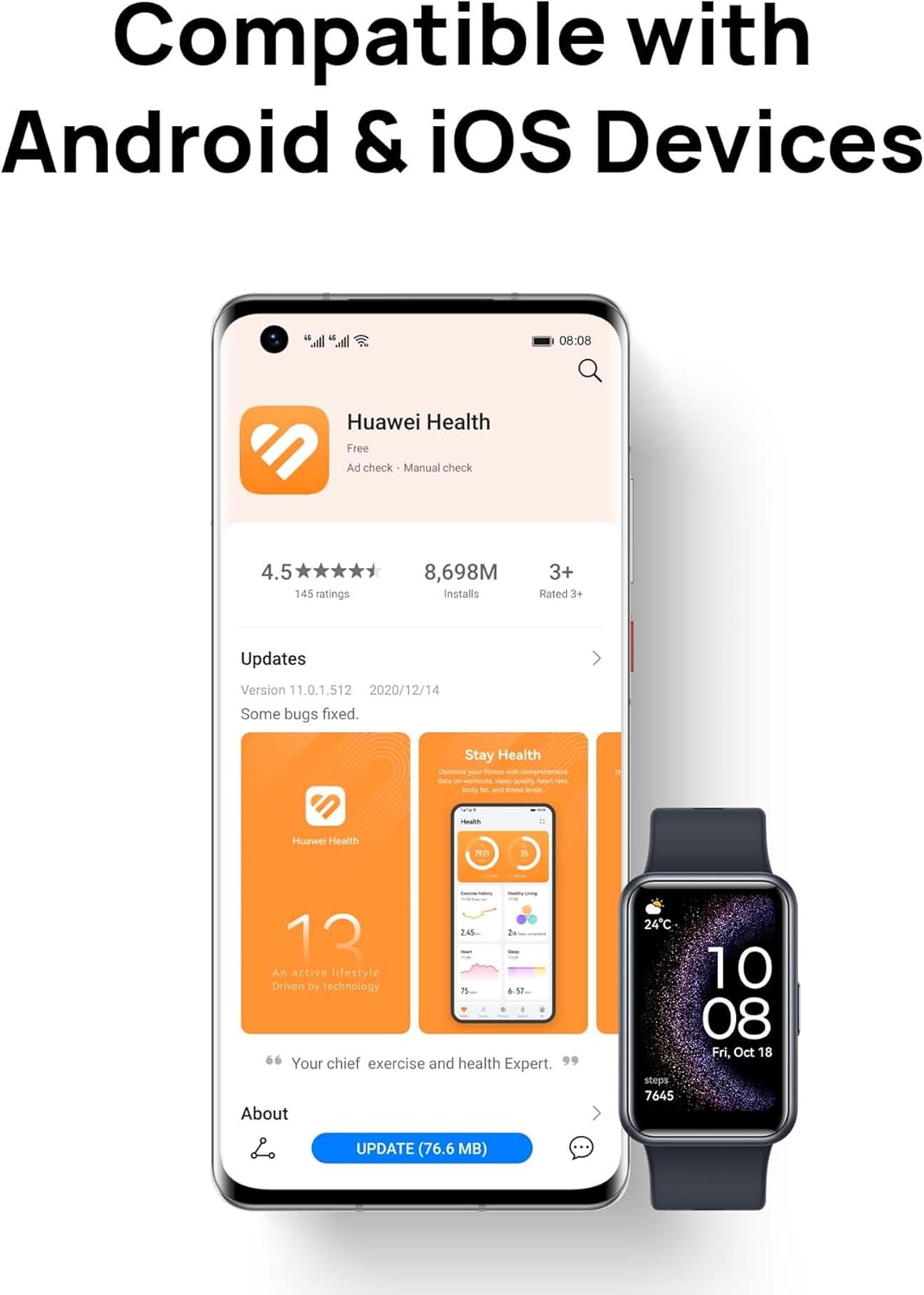 AMOLED Fitness Smart Watch GPS Health Tracker Black