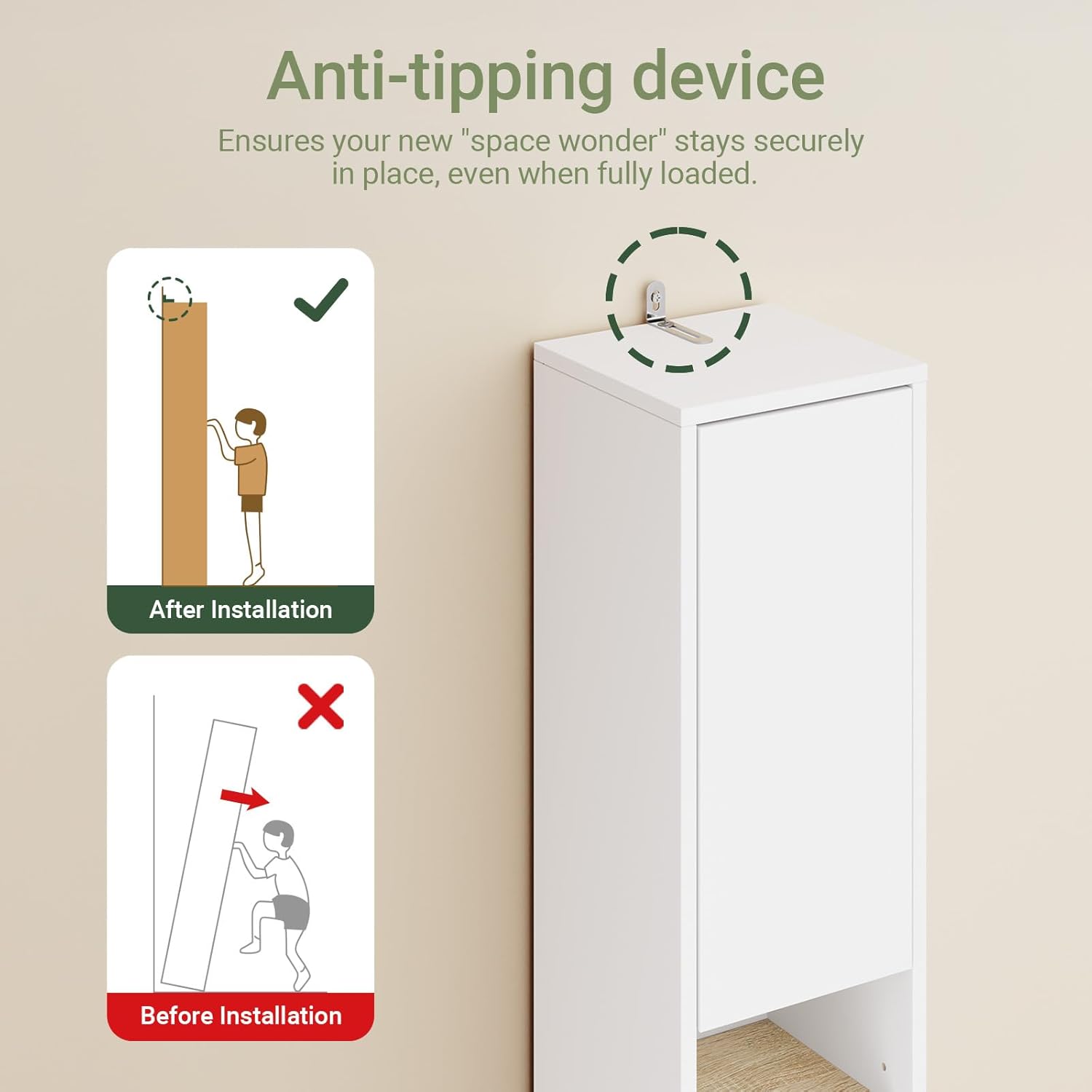 Slim Tall Bathroom Storage Cabinet 20cm White Natural 180cm