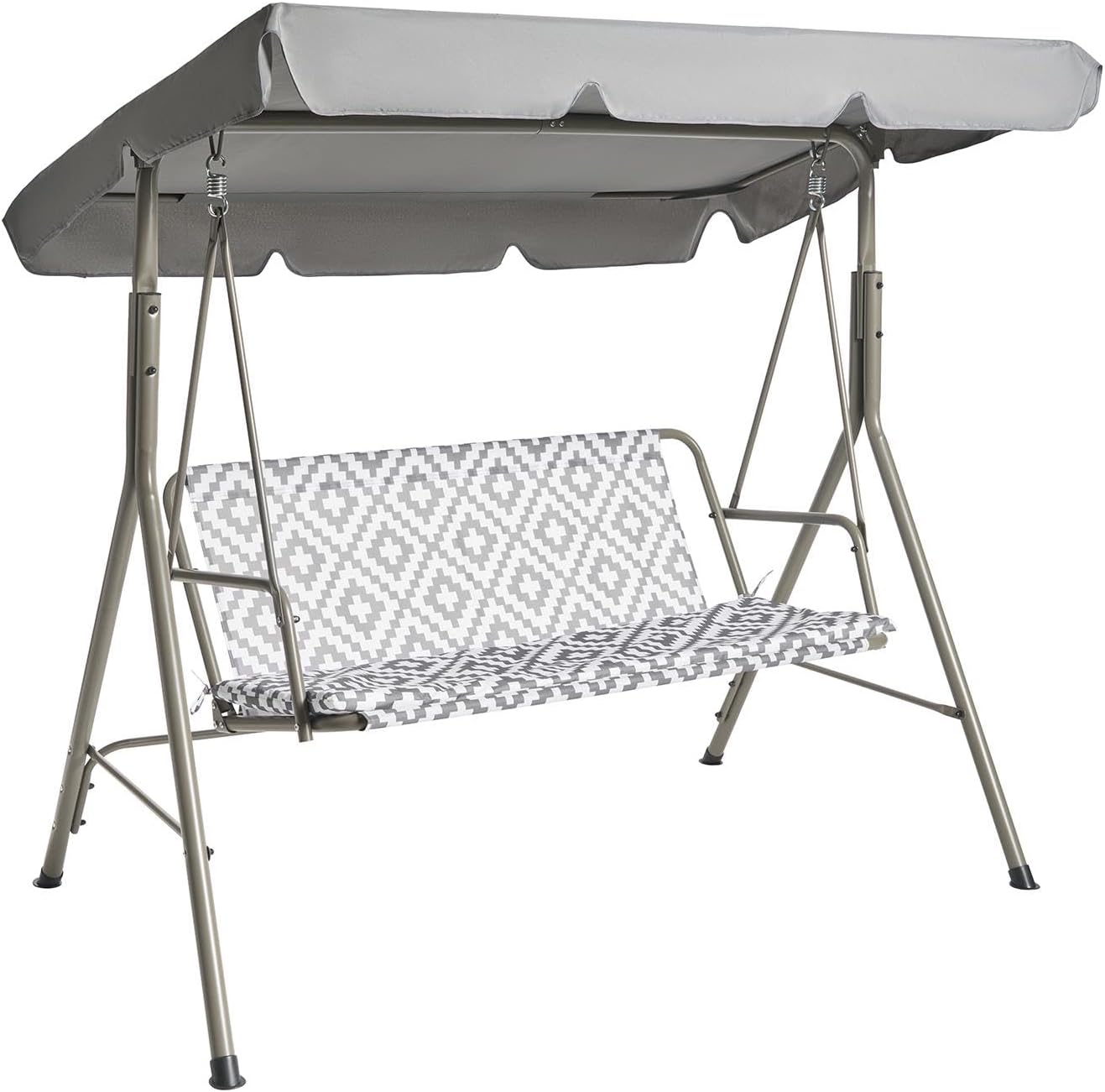 3 Seater Garden Swing Bench with Geometric Cushion Grey