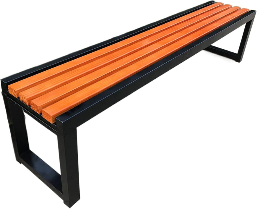Steel Wood Garden Bench 100cm Backless Outdoor Patio Seat