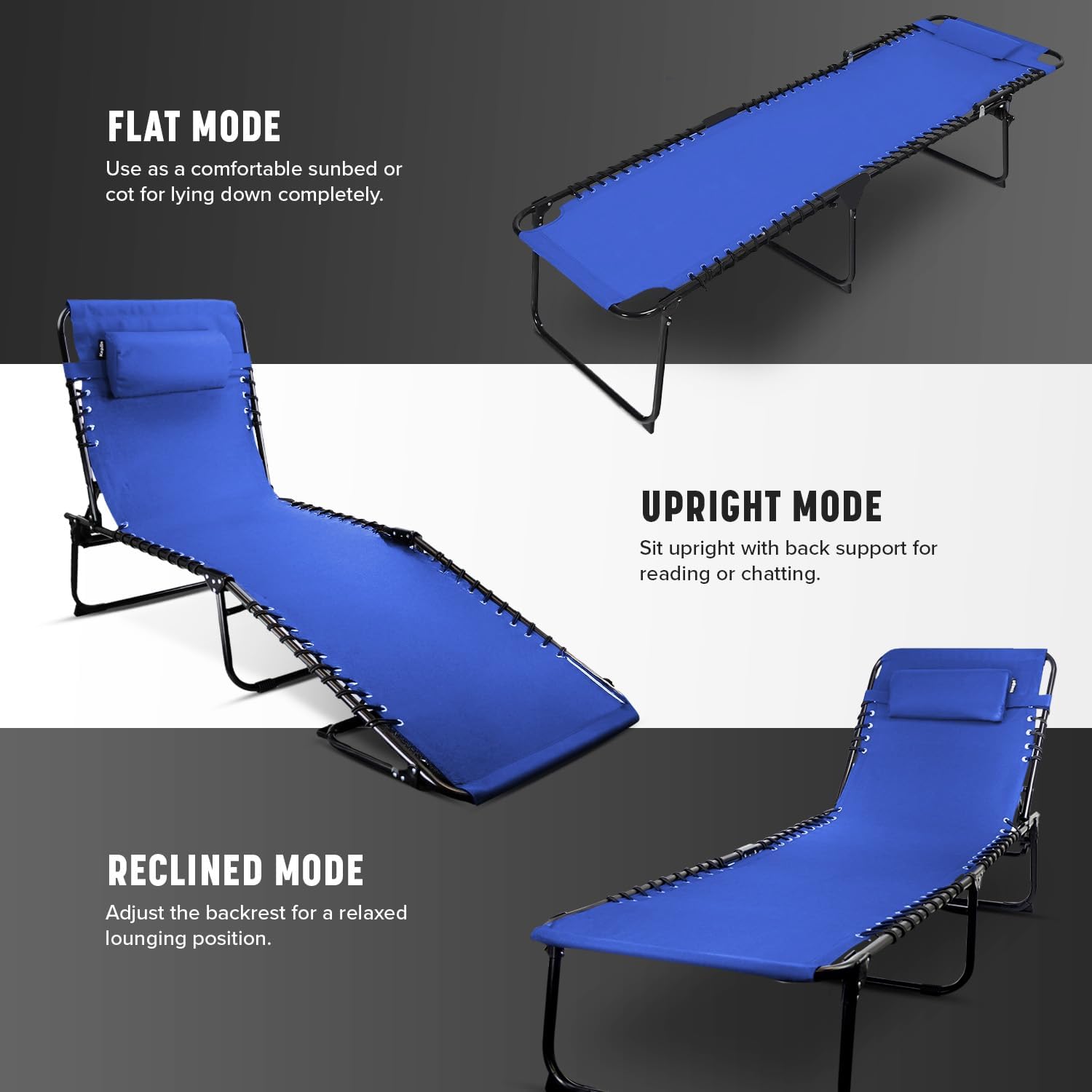 Foldable Recliner Sun Lounger Deep Navy Lightweight