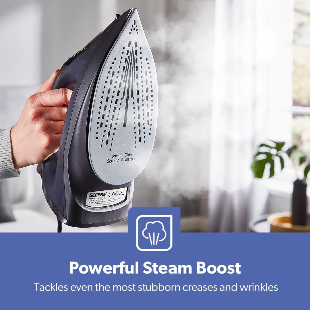 2400W Steam Iron & Ironing Board Set Ceramic Soleplate Foldable