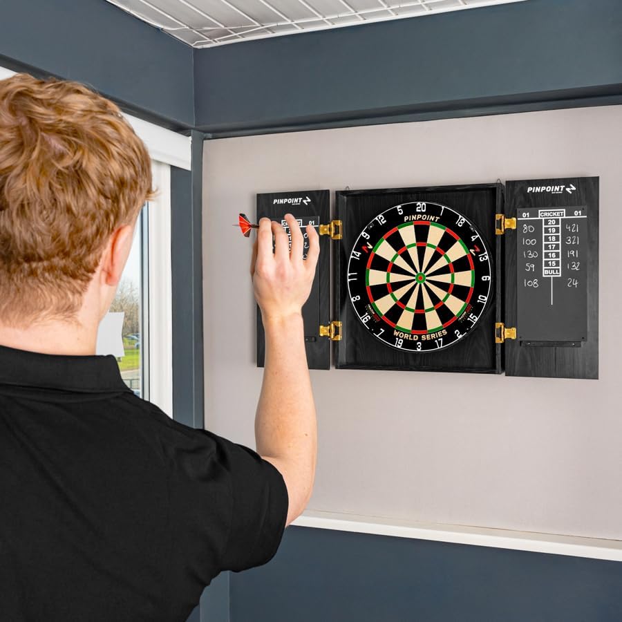 18in Dartboard Cabinet MDF Sisal Board Staple Free Pro Wall Mount